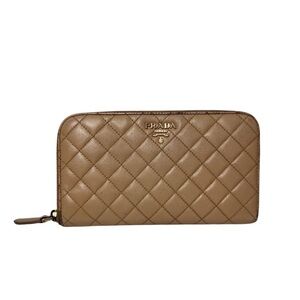 Prada Quilted Caramel Camel Saffiano Leather Zip-Around Wallet